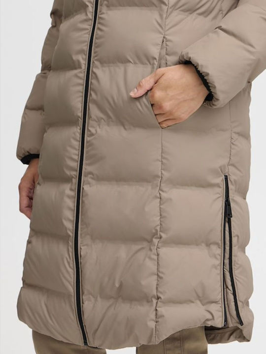 Women's Long Puffer Jacket for Winter with Hood Beige
