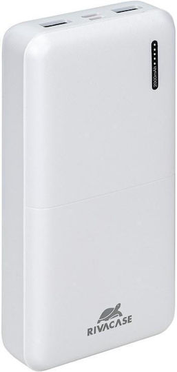 Rivacase VA2572 Външна Батерия 20000mAh 20W с USB-A Изходен Порт и USB-C Изходен Порт Бързо Зареждане Бяла