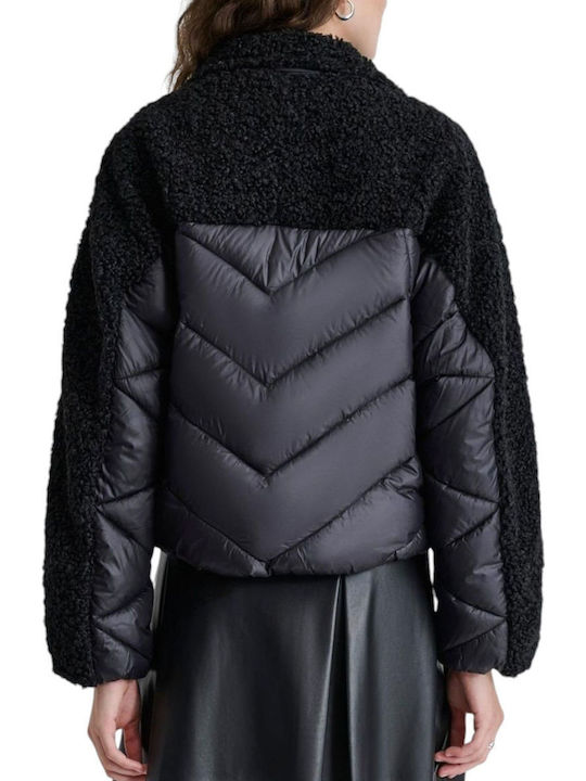 Κοντό Γυναικείο Puffer Μπουφάν για Χειμώνα Black