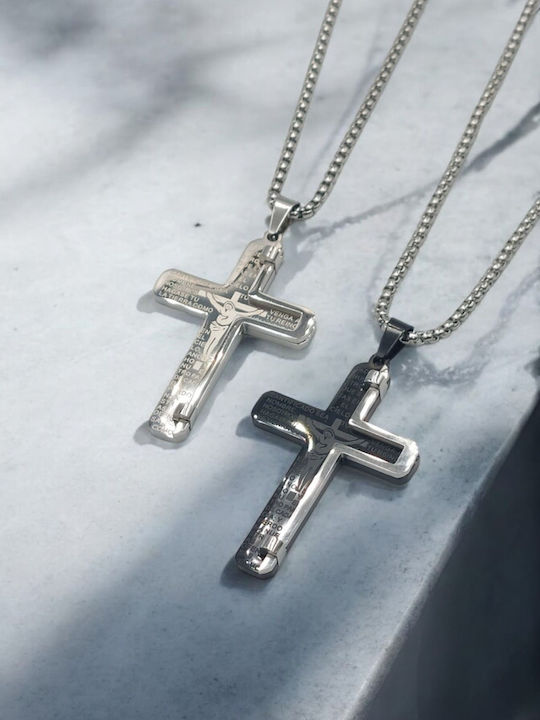 Black Men's Cross from Steel with Chain