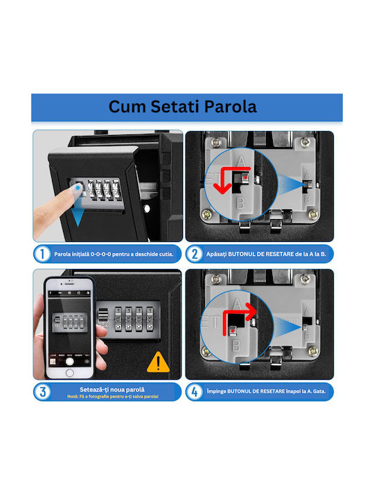 Suport De Chei Cu Combinație Metalic Cu Roată Cu Combinație 7 Compartimente 8.9x4.4x12cm Montare Pe Perete