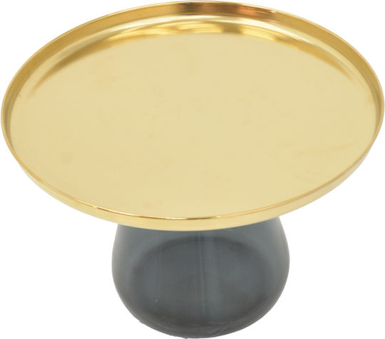 Pakketo Rundes Zentral Kaffeetisch Lafo Glas Gold Chrom-Matt Schwarz M60xL60xH42cm