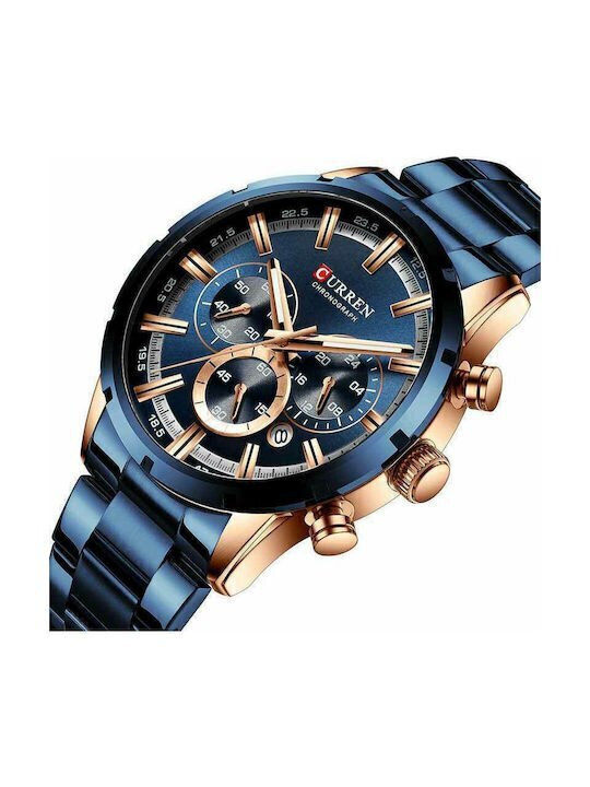 Curren Men's Watch 47mm Chronograph Battery with Blue Metal Bracelet
