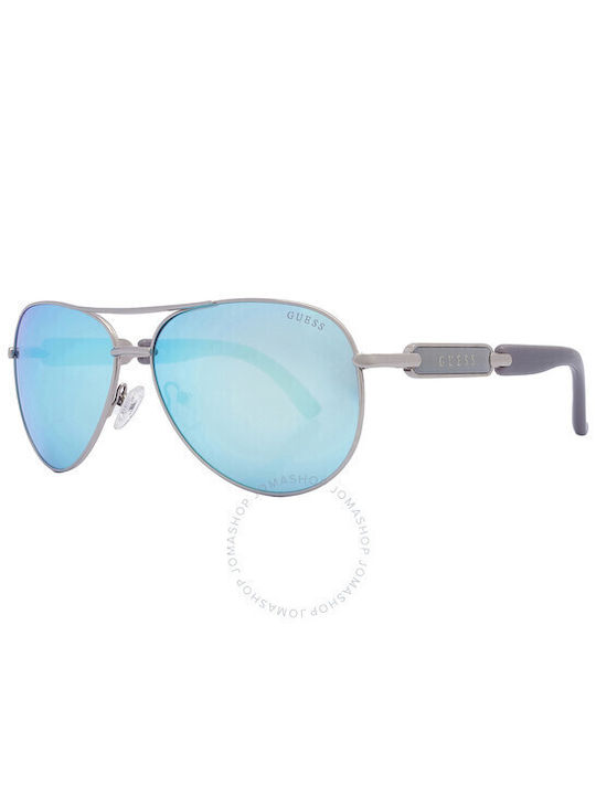 Guess Men's Sunglasses with Silver Metal Frame and Light Blue Mirror Lens GU7295 06X