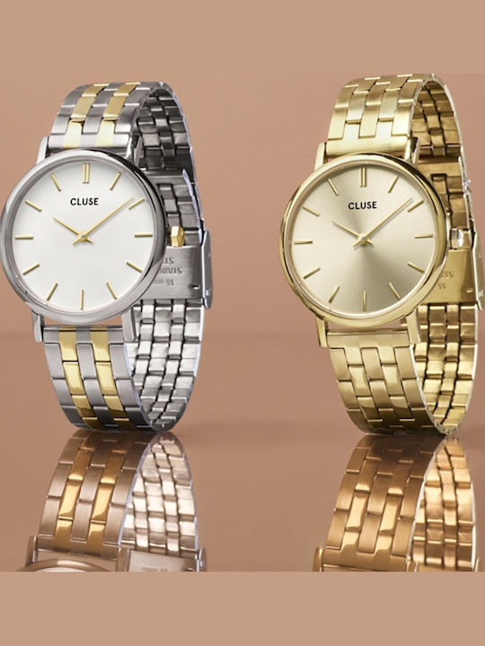 Cluse Pavane Petite Damen Uhr mit Gold Metallarmband