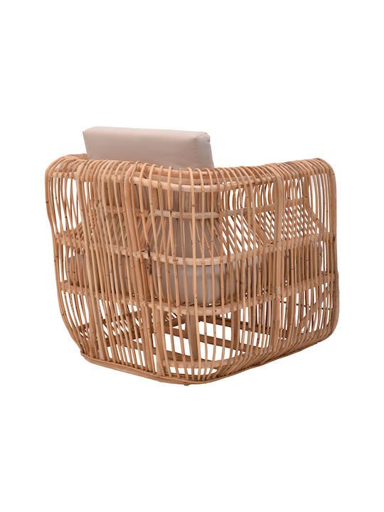 Outdoor-Sessel Rattan Fajole Natural - Beige mit Kissen 86x86x66εκ.