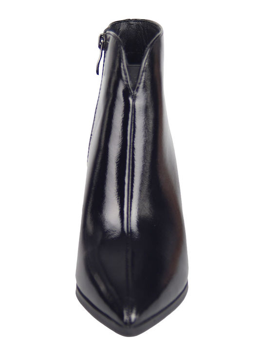 Women's Patent Leather Ankle Boots with High Heel Black