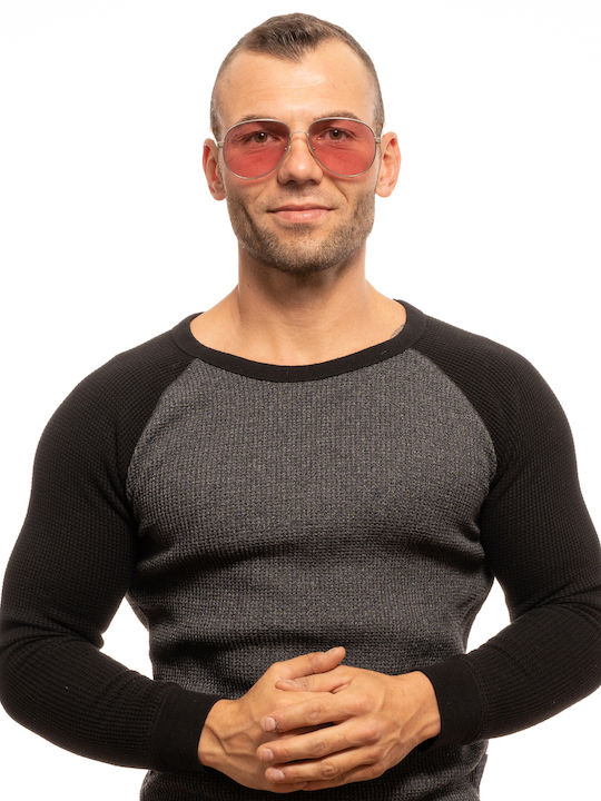 Hally&Son Unisex Sonnenbrille mit Silber Metall Gestell und Rosa Linse
