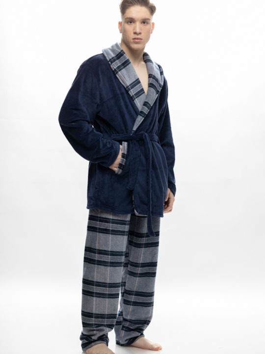 Galaxy Men's Winter Pajama Robe BLUE