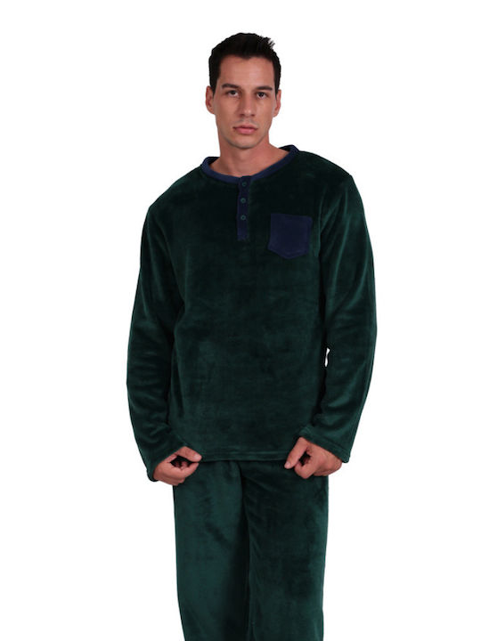 Lydia Creations Men's Winter Fleece Pajamas Set Green