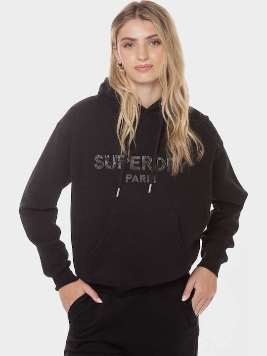 Superdry Φούτερ Μαύρο με Κουκούλα
