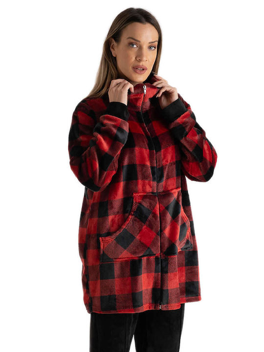 Rachel Χειμερινή Γυναικεία Fleece Ρόμπα Κόκκινη