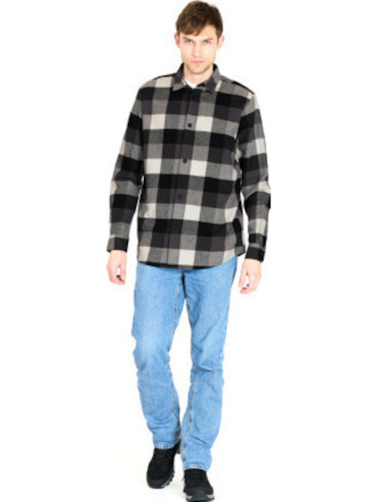 Long-sleeved Cotton Shirt Checked Black, White, Grey