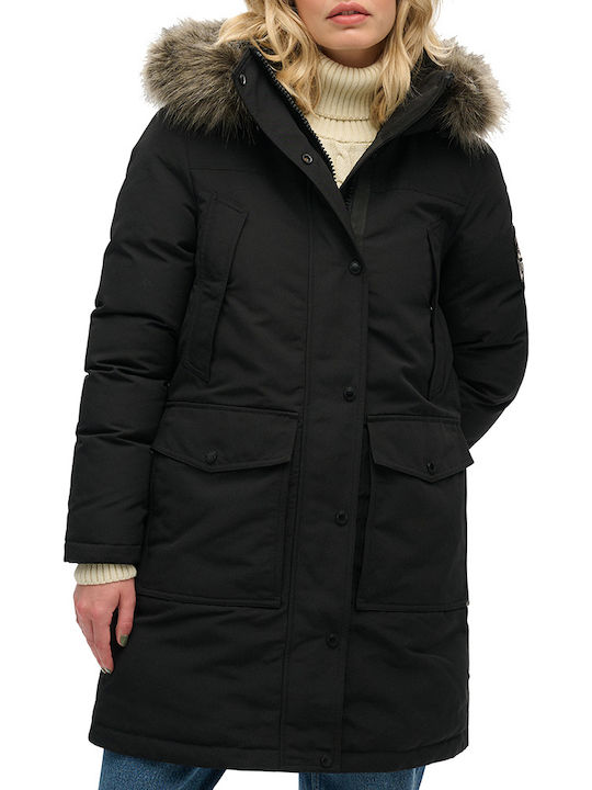 Women's Long Puffer Jacket for Winter Black