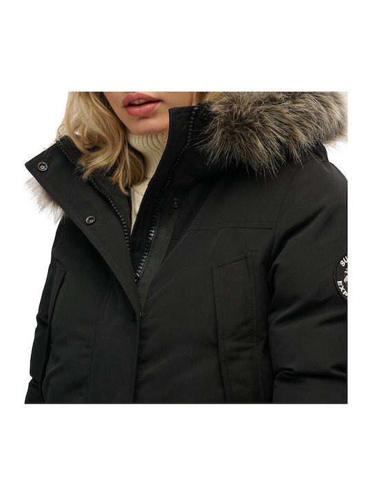 Women's Long Puffer Jacket for Winter Black