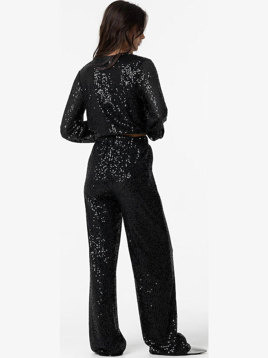 Women's Fabric Trousers Wide Line Black