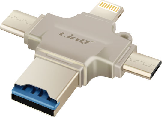 Linq Micro-sd Otg Card Reader Usb-c Micro-usb Lightning Usb Socket Beige