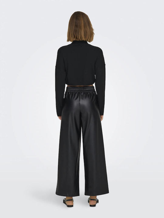 Only Women's Leather Trousers in Regular Fit Black