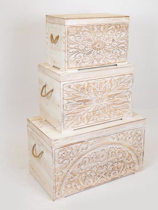 Комплект Дървени Куфари 3 Бройки 72x40.5x41см Бели