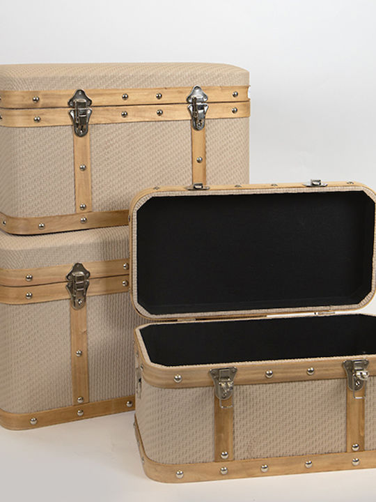 Wooden Decorative Trunks Set Beige 3pcs 63x40x35cm