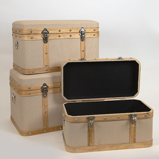 Wooden Decorative Trunks Set Beige 3pcs 63x40x35cm