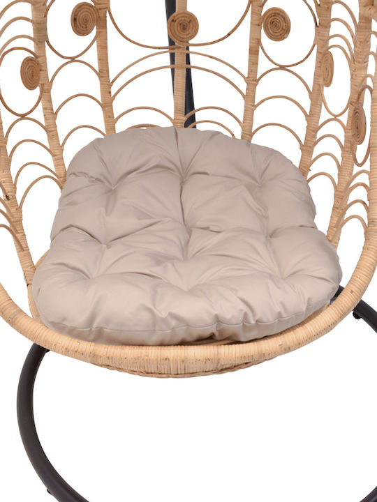 Labreone Garten & Veranda Schaukel mit Basis und Kissen Sessel Rattan Braun Belastbarkeit bis 120kg L82xB82xH200cm