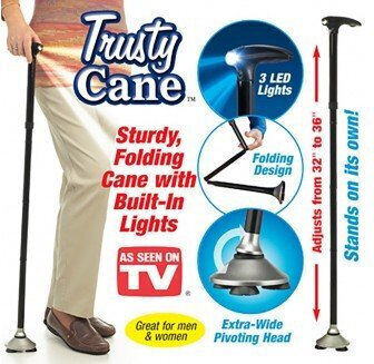 Trusty Cane Μπαστούνι Βάδισης Πτυσσόμενο με Περιστρεφόμενο Πέλμα, Φακό LED & Ρύθμιση Ύψους Μαύρο