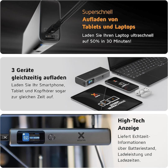 Xtorm Nova Pro Power Bank 20000mAh 130W με Θύρα USB-A και 2 Θύρες USB-C Power Delivery Γκρι