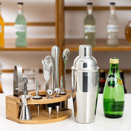Set complet pentru barman Lewe Mc-m12 Suport din bambus 12 piese 750 ml Set barman pentru prepararea băuturilor din oțel inoxidabil