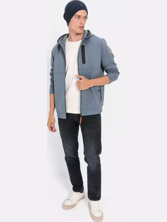 Men's Cardigan with Buttons and Hood Blue