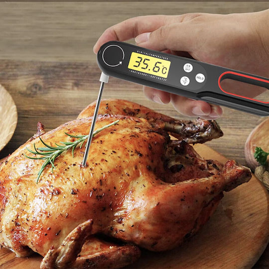 Pufo Digital Thermometer Probe Large Easy-to-read Display 50°c +300°c Automatic Shut-off Foldable Model Black