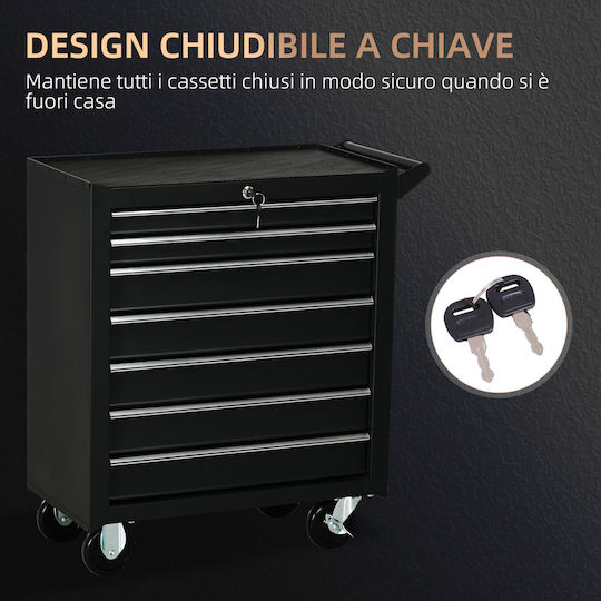 Durhand Cu roți Metal Căruță cu 7 Sertare L69xA33xÎ75cm