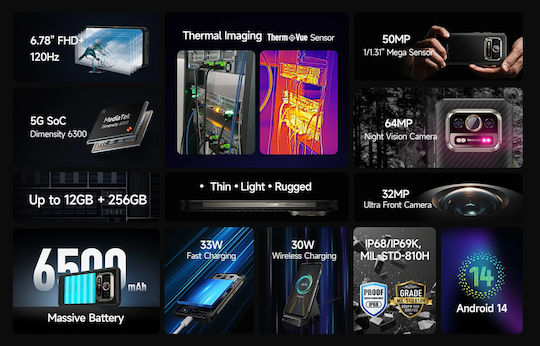 Ulefone Armor 25T Pro 5G Dual SIM (6GB/256GB) Resistant Smartphone Frost Black