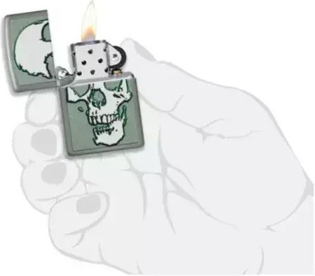 Zippo Skull Αντιανεμικός Αναπτήρας Φλόγας σε Πράσινο χρώμα