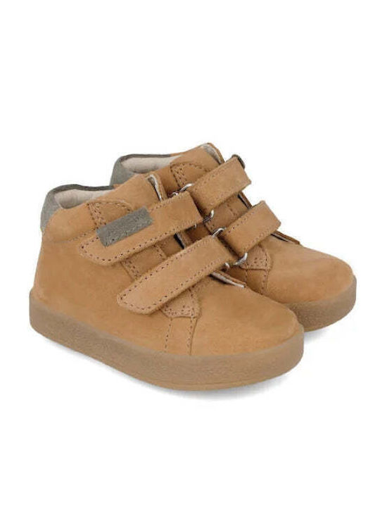 Leather Kids Boots with Velcro Brown