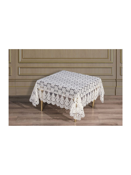 Liolios Home Fustă Pătrată cu Broderie Lux Daisy-2 Ecru 85x85cm