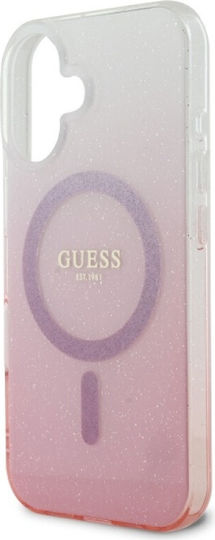 Guess Iml Glitter Gradient Magsafe Задна корица Пластмаса / Силикон Розов (iPhone 16 Plus)