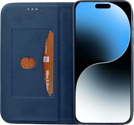 Idol 1991 Elite Anti-rfid Book Piele artificială / Silicon Albastru (iPhone 16 Pro)