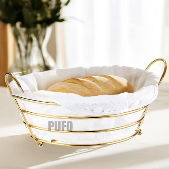Tavă de Servire Metalică Ovală pentru Bucătărie cu Picioare și Capac Textil Detachabil 26 x 19 cm Auriu