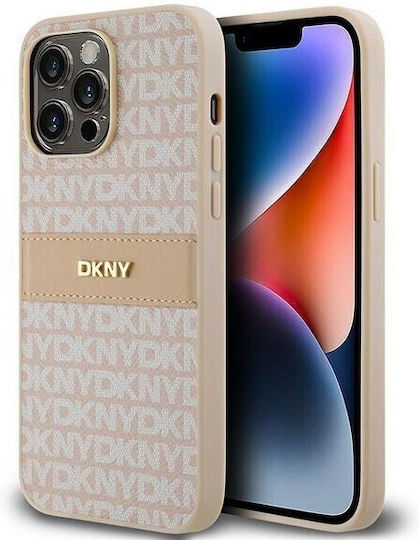 Калъф от PU кожа с повтарящ се шарен тонален райе за iPhone 14 Pro Max в розово, DKNY