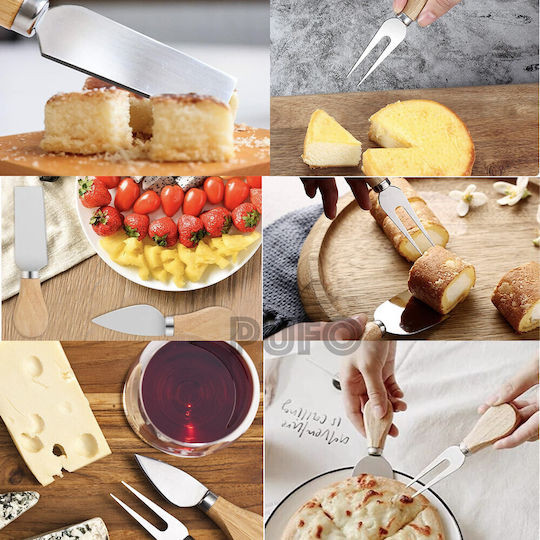 Set 3 Puff Knives Serving Cheese Wooden Handle