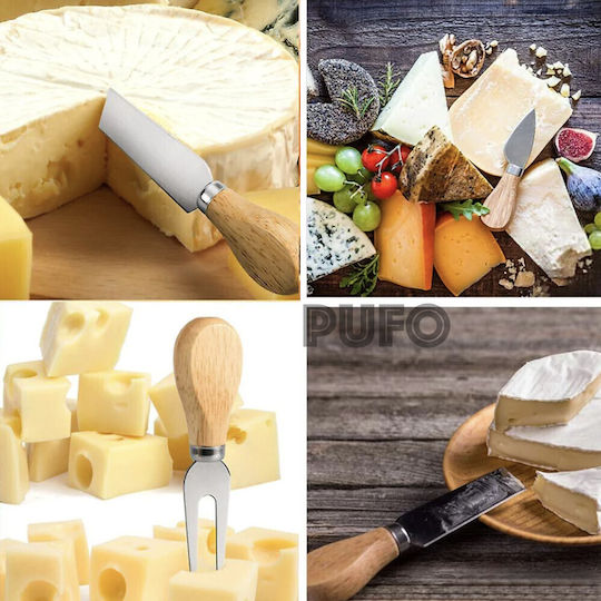 Set 3 Puff Knives Serving Cheese Wooden Handle