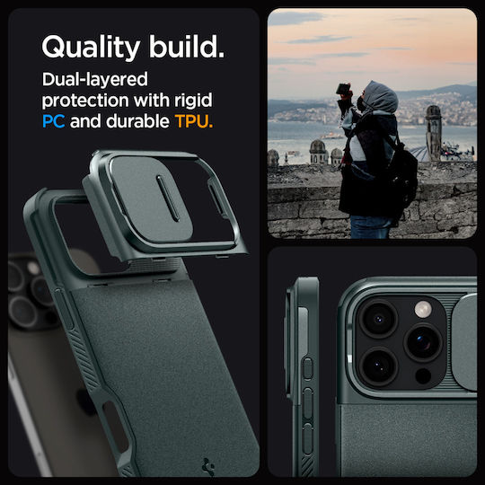 Spigen Optik Armor MagFit Umschlag Rückseite Silikon 2mm Abyss Green (iPhone 17 Pro Max / iPhone 17 Pro / iPhone 16 Pro Max)