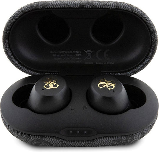 Guess 4G PU Metal Logo In-ear Bluetooth Handsfree Earphones with Charging Case Black