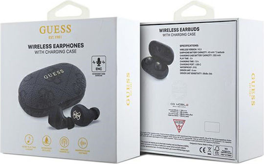 Guess 4G PU Metal Logo In-ear Bluetooth Handsfree Earphones with Charging Case Black