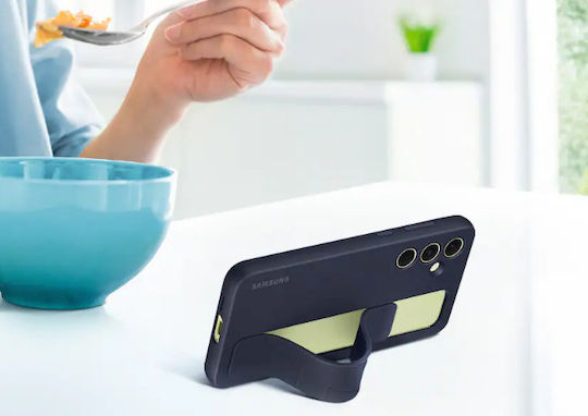Samsung Standing Grip Umschlag Rückseite Silikon mit Band Schwarz (Galaxy A55)