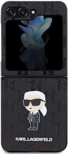 Karl Lagerfeld Saffiano Monogram Ikonik Pin Back Cover Plastic Negru (Galaxy Z Flip5)