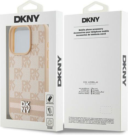 Dkny Pu-Leder kariertes Muster Streifen Hülle iPhone 15 Pro Pink