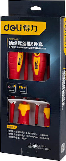Deli Set 5 Magnetic Electrician 1000V Screwdrivers with 5 Interchangeable Tips
