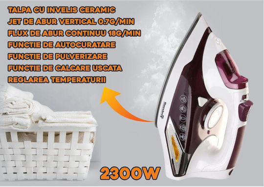 Hausberg Fier de Călcat cu Aburi 2300W cu Talpă Ceramică și Debit Continu de Abur 18g/min